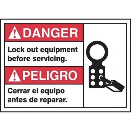 Accuform BILINGUAL ANSI SIGN  LOCK OUT 10 in x MTAS118VP